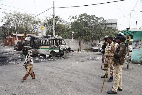 Burned vehicles at Ghonda Chowk in North East Delhi. (File Photo)