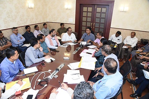 Goa Chief Minister Dr Pramod Sawant held a high-level review meeting with his cabinet to discuss preparedness measures to be undertaken to curb rise of COVID-19 cases. (Photo | ANI)