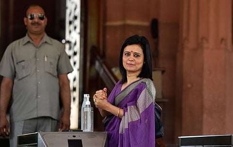 Trinamool Congress MP Mahua Moitra sanatizes her hands at Parliament during the ongoing Budget Session in New Delhi Wednesday March 18 2020. (Photo | Shekhar Yadav, EPS)