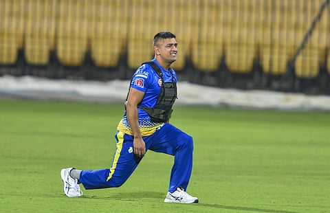 CSK Skipper MS Dhoni during the practice session of the upcoming IPL 2020 at MAC Stadium in Chennai. (Photo | PTI)