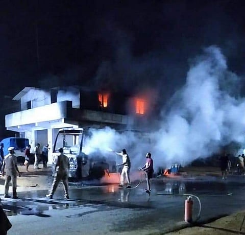 With the help of workers, the firefighters doused the flames before it spread to the petrol bunk, and averted a tragedy.