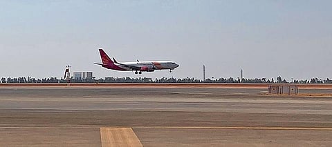 A SpiceJet flight that arrived from Mumbai was the first to land at the new second runway at Kempegowda International Airport on Thursday | Express