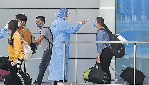Thermal screening of passengers during lockdown in the wake of coronavirus pandemic, in Kolkata.