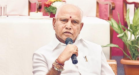 Chief Minister BS Yediyurappa interacts with journalists ahead of Thursday’s Budget session, in Bengaluru, on Monday | Nagaraja Gadekal