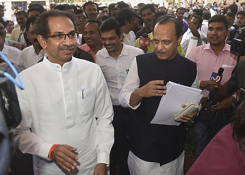 Maharashtra Chief Minister Uddhav Thackeray and Deputy CM Ajit Pawar after the budget session at Maharashtra Assembly in Mumbai Friday March 6 2020. (Photo | PTI)