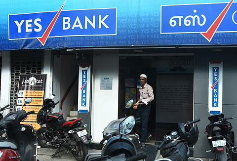 Customers walking without cash in Yes Bank at Triplicane after the RBI placed restrictions on the private lender. (Photo| Ashwin Prasath, EPS)