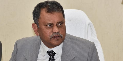 Andhra Pradesh election commissioner N Ramesh Kumar addressing media during a press conference in Vijayawada. (Photo | EPS)