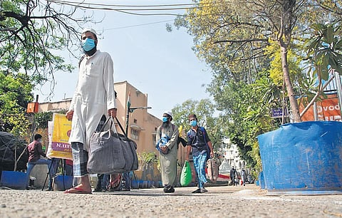 Suspected novel coronavirus patients Nizamuddin area being taken to hospital for tests on Tuesday (Photo | Anil Shakya, EPS)