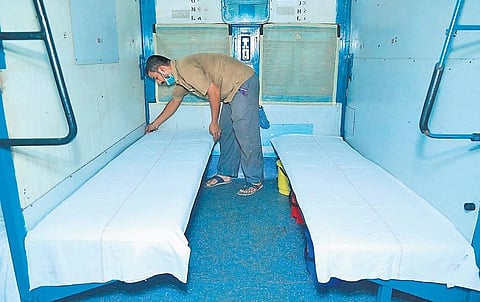 An isolation bay inside a train coach