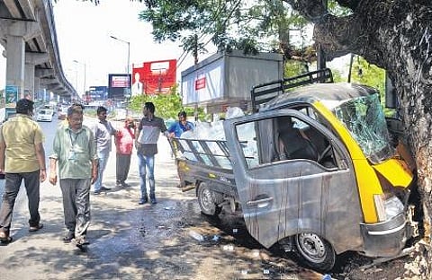 A water tanker crashed into four migrant workers who were waiting for the food near Town Hall on Monday. The injured persons were admitted to General Hospital | A Sanesh