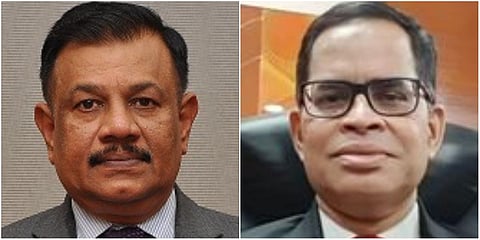Andhra Bank CEO J Packirisamy (L) and Syndicate Bank CEO Mrutyunjay Mahapatra. (Photo| Special Arrangement)