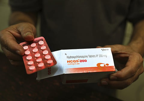 A chemist displays hydroxychloroquine tablets in New Delhi, India, Thursday, April 9, 2020. Amidst concerns over domestic shortage, India has lifted the ban on some drug exports including hydroxychloroquine. (Photo | AP)