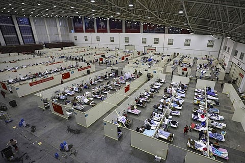A temporary hospital converted from an exhibition center in Wuhan in central China's Hubei province. (Photo | AP)