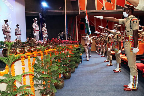 The 42 directly appointed gazetted officers, including four women, wore face masks and gloves for the event and were administered the oath. (Photo | Twitter)