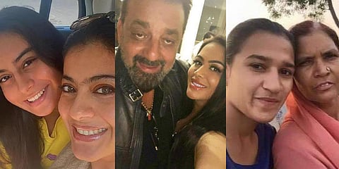 (From L to R): Actress Kajol with her daughter, Actor Sanjay Dutt with his daughter and Hockey player Rani Rampal with her mother.