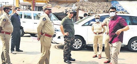 SP Adnan Nayeem Asmi inspects G Mamidada, a red zone, on Saturday. (Photo | EPS)