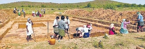 Workers during NAREGA works in Kadapa district on Sunday. (Photo | EPS)