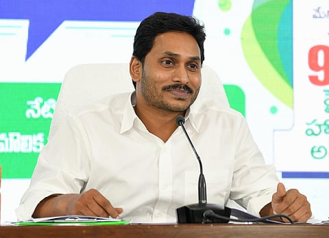 Andhra Pradesh CM YS Jagan Mohan Reddy during Mana Palana - Mee Suchana on industrial sector at CM's camp office in Tadepalli on Thursday. (Photo | EPS)