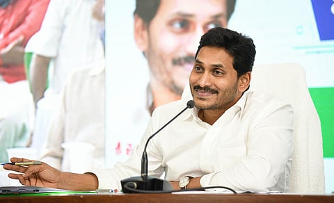 Andhra Pradesh CM YS Jagan Mohan Reddy during Mana Palana - Mee Suchana on Medical Health at CM's camp office in Tadepalli on Friday. (Photo | EPS)