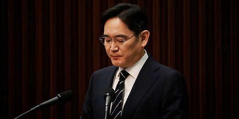 Samsung Electronics Vice Chairman Lee Jae-yong speaks during a news conference at a company's office building in Seoul, South Korea.