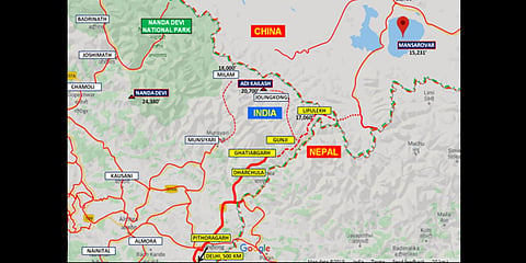 A map of the new route to Kailash Mansarovar from Pithoragarh. (photo| Special Arrangement)