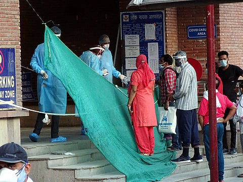 National Human Rights Commission (NHRC) team led by Latika Kalra visits Lok Nayak Jai Prakash (LNJP) Hospital, during ongoing nationwide COVID-19 lockdown, in New Delhi, Thursday, June 11, 2020. (Photo | PTI)