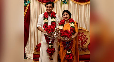 Chief Minister Pinarayi Vijayan's daughter Veena Vijayan and DYFI national president PA Mohammed Riyas tied the knot. (Photo | Express)