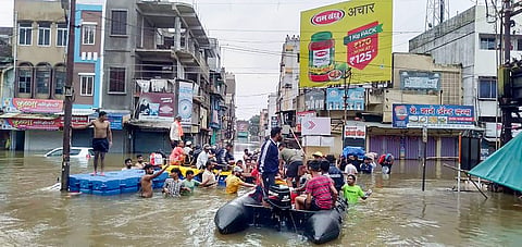 FILE | Indian Navy personnel rescue residents from flood-hit area in Sangli and Kolhapur districts of Maharashtra Saturday August 10 2019. (File Photo | PTI)