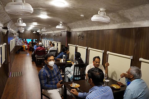 The cafe inside the Rail Museum was inaugurated on Monday in Mysuru. (Photo | Express)