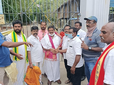 Besides Chinnasamy, two others accused in the case were also released from the prison, said the officials. Chinnaswamy, Stephen Dhanraj and M Manikandan were greeted with shawls in front the prison by cadres of a few caste outfits. (Photo | EPS)