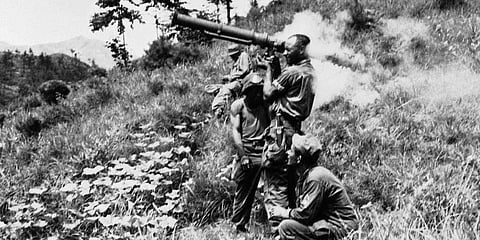 Here, the U.S. Army's new tank killer, the 3.5 bazooka, is shown in action against North Korean forces during the Korean War in 1950. (Photo | AP)