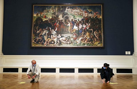 The National Gallery of Ireland in Dublin prepares for the reopening of the Millennium Wing showing European art 1850–1950, as part of the gallery's phased reopening following it's closure due to the coronavirus pandemic, in Dublin. (Photo | AP)