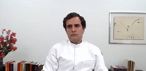 Rahul Gandhi addresing a special Congress briefing via videoconferencing. (File Photo | Twitter)
