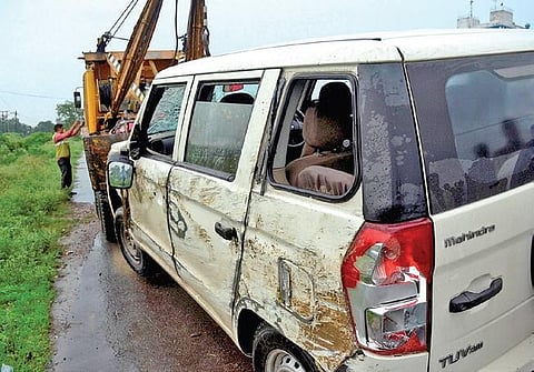 The toppled car that carried Vikas Dubey before his encounter