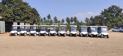 Ten new buggies that were brought by district administration before lockdown will be available for tourists in Hampi by August. (Photo | Express)
