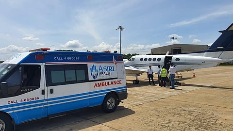 The patient is being taken to the receiving hospital in Kochi from the air ambulance (Photo | EPS)
