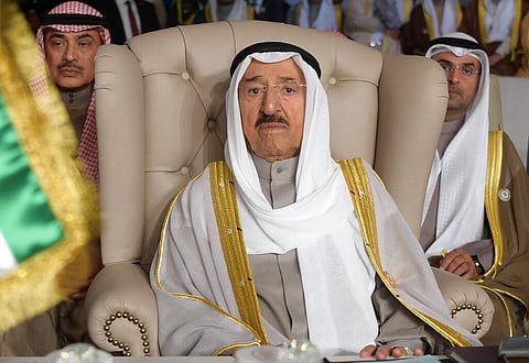 In this March 31, 2019 file photo, Kuwait's ruling emir, Sheikh Sabah Al Ahmad Al Sabah, attends the opening of the 30th Arab Summit, in Tunis, Tunisia. (File Photo | AP)