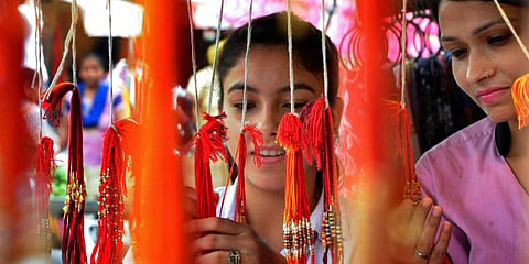 Women are preferring India-made rakhis to Chinese rakhis. (File Photo | PTI)