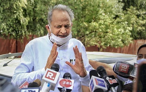 Rajasthan Chief Minister Ashok Gehlot addresses the media. (File Photo | PTI)