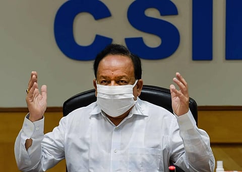 Union Health Minister Dr. Harsh Vardhan speaks during the release of a compendium 'CSIR Technologies for Covid-19 Mitigation' in New Delhi Thursday July 30 2020. (Photo | PTI)