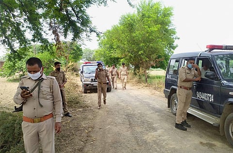 Police team investigates the site of encounter, where 8 police personnel lost their lives after being fired upon by criminals, in Kanpur (File Photo | PTI)