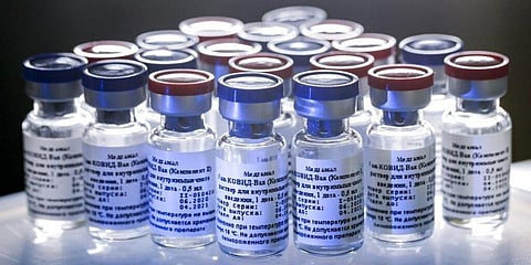 In this photo provided by RDIF, a new vaccine is on display at the Nikolai Gamaleya National Center of Epidemiology and Microbiology in Russia. (Photo | AP)