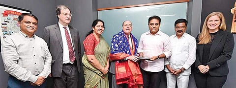IT and Industries Minister KT Rama Rao felicitates Joel Reifman, US Consulate General in Hyderabad (File photo | Express)