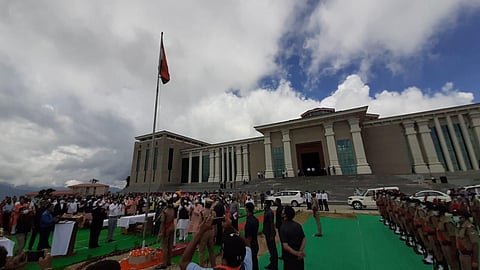 National flag hoisted by Uttarakhand CM at Garisain Assembly. (Photo | Express)