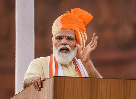 Prime Minister Narendra Modi addresses the nation from ramparts of the Red Fort on the occasion of 74th Independence Day. (Photo | PTI)
