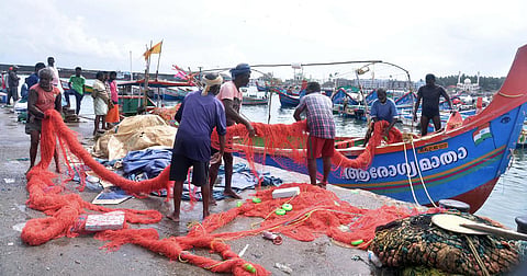 Fishermen belonging to Vizhinjam getting ready to leave for the deep sea. (Photo | Vincent Pulickal, EPS)