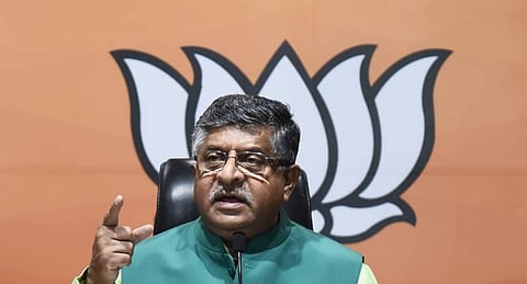 Union Minister Ravi Shankar Prasad addressing a press conference in New Delhi. (Photo | Parveen Negi/EPS)