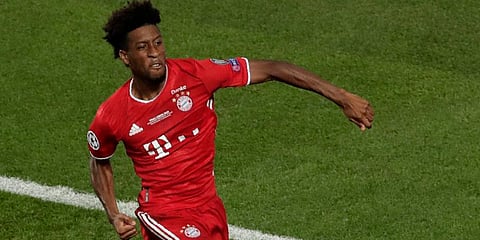 Bayern Munich's Kingsley Coman celebrates after scoring his side's opening goal during the Champions League final against PSG at the Luz stadium in Lisbon. (Photo | AP)