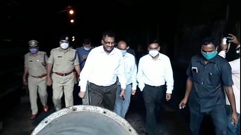 CID team led by its chief Govind Singh and police personnel at the mishap site on Sunday. (Photo | Express)