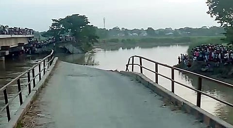 A portion of a bridge over Bakra river collapsed in Araria. (Photo| ANI)